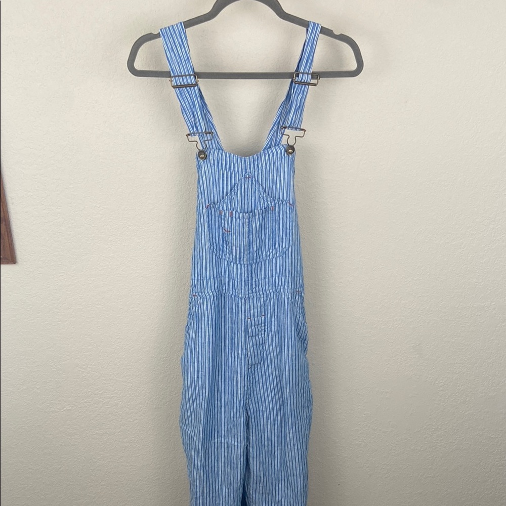 Faherty Linen Mechanic Overall Blue Railroad Strip Coveralls MSRP $178
